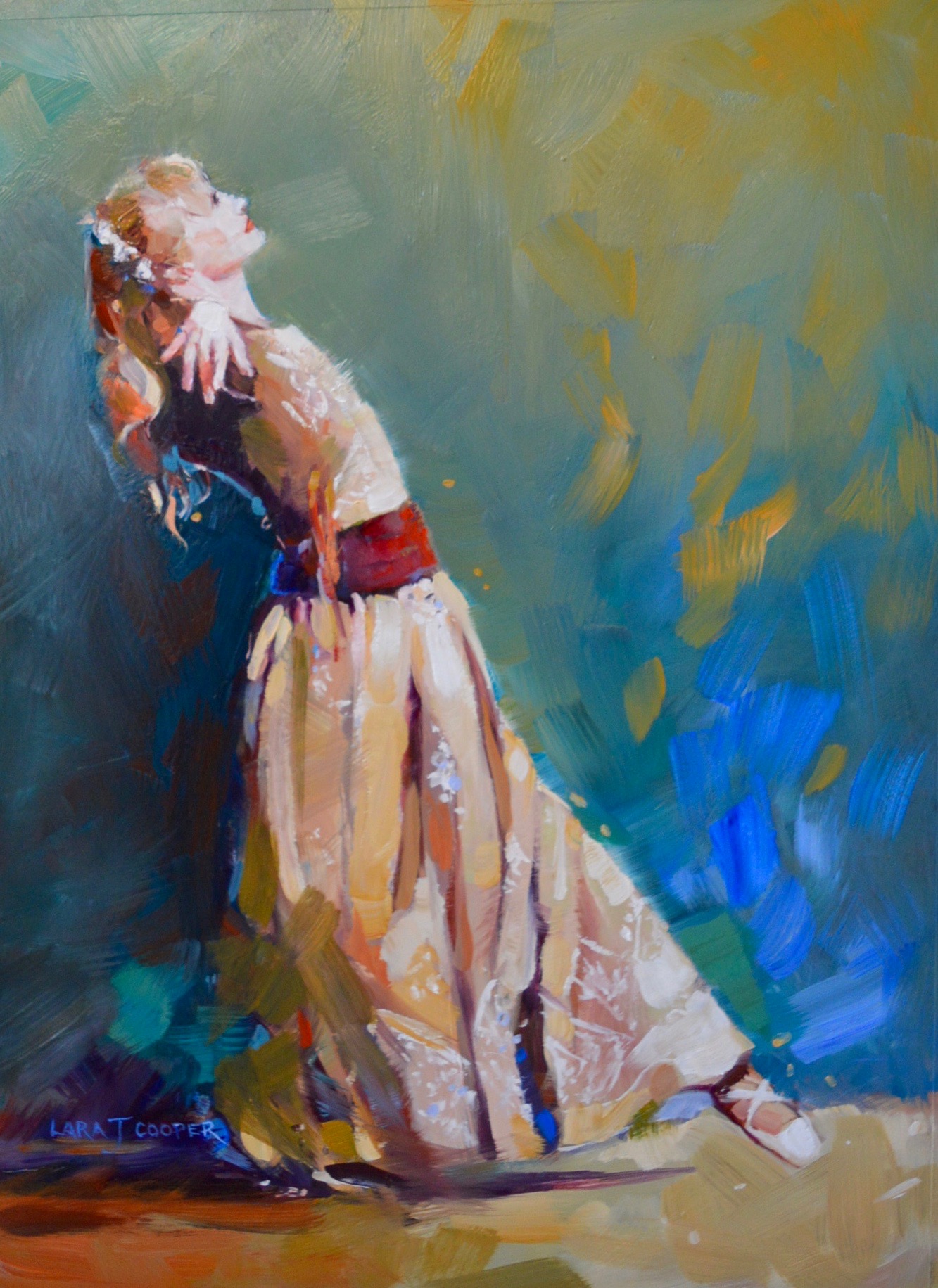 dancer, blue, red, green, oil painting, dance, australian artist, queensland artist